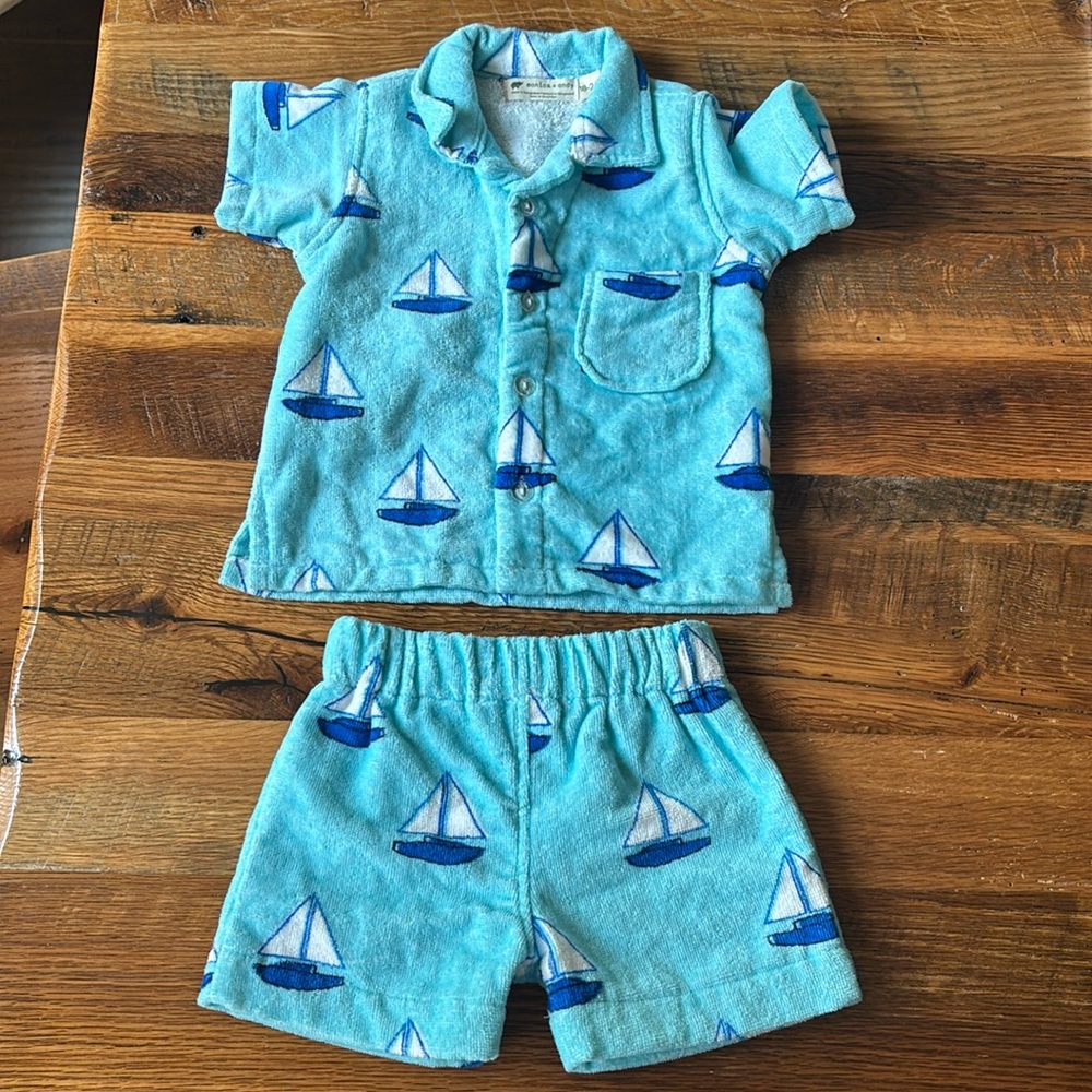 Monica + Andy toweling Blue Sailboat Print Kids' Set 18-24 months boys